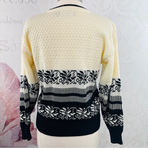 Rainbow Ridge Vintage 80s 90s Cream Black Sweater Medium - Picture 6 of 8